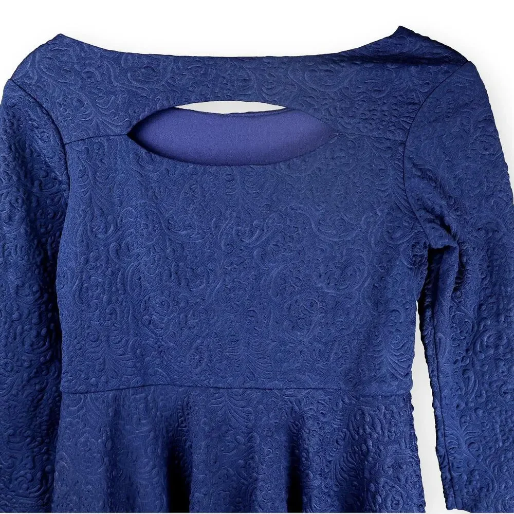 Rare Editions Cobalt Blue Textured Knit Fit & Flare Dress (Girls 14)